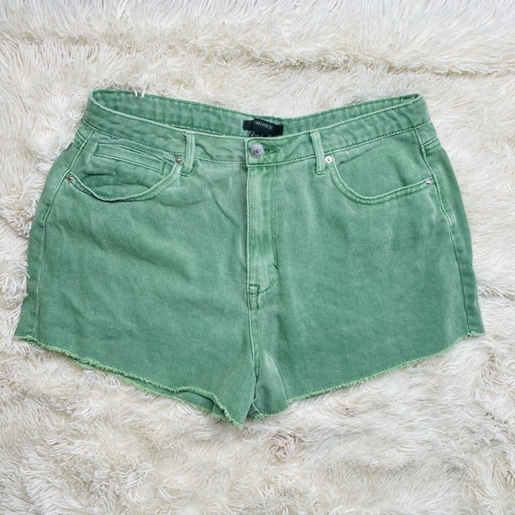 Forever 21 Pants - Forever 21 31 Green Distressed Raw Hem Denim Shorts